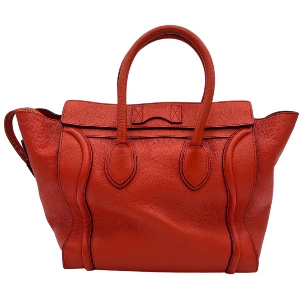Celine Mini Luggage Tote Vermillion Drummed Calfskin Leather Bag - Picture 2 of 14